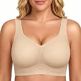 KeepMyself Women Supportive Wireless Bra Push Up Full Coverage Seamless Bra Comfortable No Underwire Everyday Bra with Padded Nude 2X