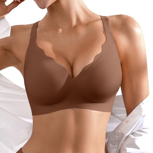Seamless Wireless Bra for Women with Support - No Underwire Full Coverage Push Up Bras Coffee 3X-Large