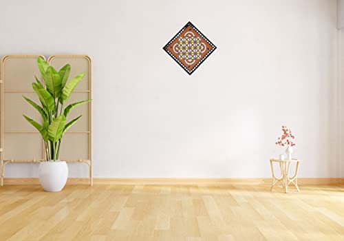 Image of Ethnics of Kutch Traditional Kutch Handicraft Mud-Mirrorwork Lippan Kam Wall Art (Water and Break Resistant) - Square (12 inch x 12 inch) - (Black - LKT-0215)