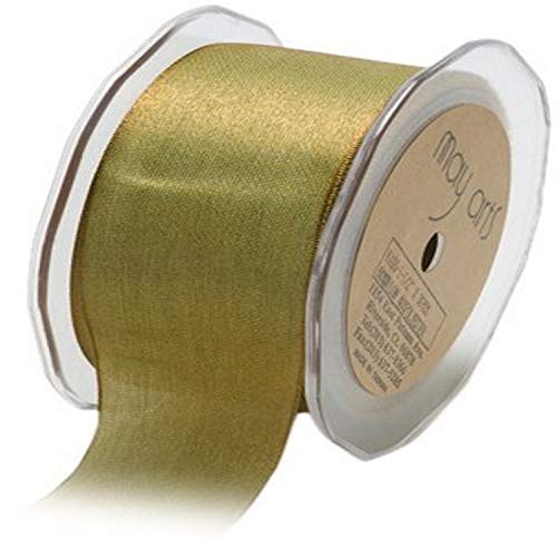 May Arts 1-Inch Wide Ribbon, Olive and Antique Gold Iridescent