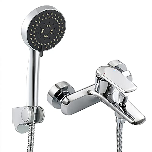 Mitigeur de baignoire chrome avec douchette et support mural gris