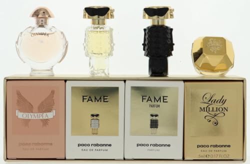 Paco Rabanne Set de 4 miniEau de Parfum para mujer (5 ml Lady Million + 5 ml Olympea + 4 ml Fame + 5 ml Million Gold)