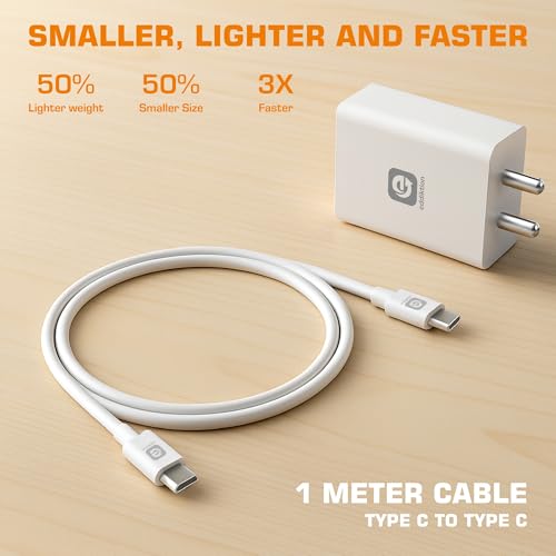 Image of Orignal 120W PD Type C Fast Charger Adapter | Flash, SuperVOOC, Turbo, Dash Fast Charging Support | 6A Type C to C Cable 1m Included | Compatible with All Androids Phones (White)