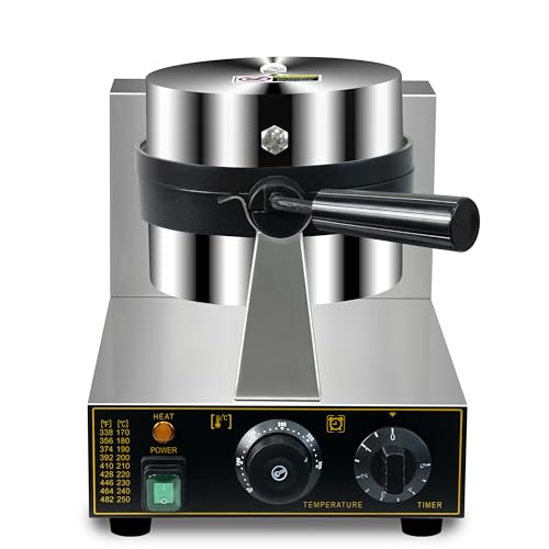 Commercial Waffle Maker, Professional Belgian Waffle Maker Round Waffle Iron Non-Stick 180&deg; rotary Waffle Iron Machine With Temp and Time Control, for Restaurant Bakeries Kitchen Home 110V 1300W