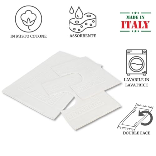 Casatessile Set 3 bath sponge mats, 1 mat 60X90 cm + 2 Round water 60x45 cm Torino Absorbent Bathroom Mat in Cotton, Bathroom Mat Without Non-Slip - BIANCO - Image 3