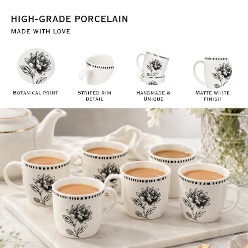 Image of Vistas Lotus Porcelain Cup Set of 6 for Tea, 200ml Each | Microwave & Dishwasher Safe Tea Cups Set of 6 | Matte Finish Ceramic Tea Cup Set | Coffee Cups & Mugs for Every Occasion