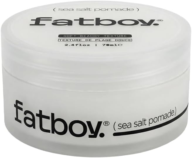 Fatboy Sea Salt Hair Pomade with Coconut Oil & Shea Butter, Lightweight Hold for Texture, Styling & Shine, Tousled Beach Waves Finish, Hair Care for All Hair Types, Paraben Free, Color Safe, 2.6 Oz