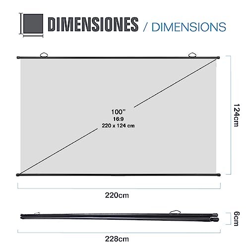Miniatura 4 de Iggual - Pantalla De Proyección 100 Pulgadas - Enrollable Manual - Formato Panorámico 16:9 - Ángulo De Visión 180 - Compatible 4k Y Cualquier Proyector - Medidas 220 X 124 Cm