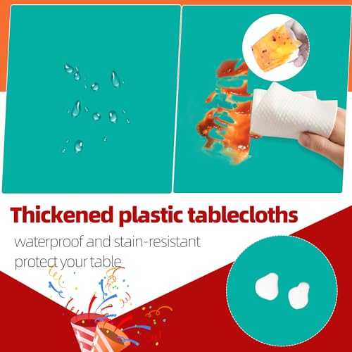 Image of Teal 6 Pack Plastic Table Cloth 84 inch, Disposable Round Tablecloth Table Cover, Plastic Tablecloths for Parties