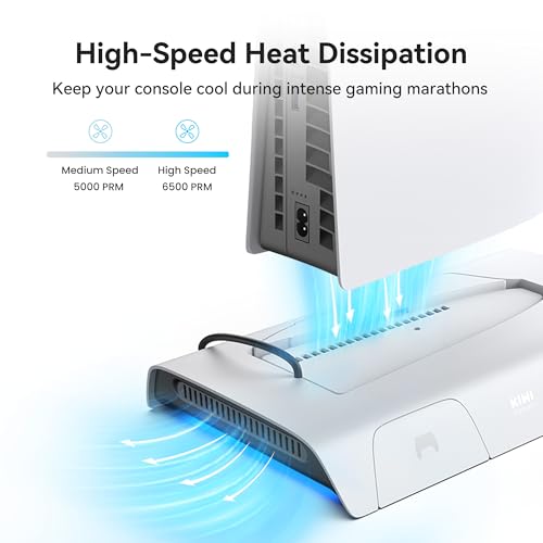 KIWI design D3 Soporte de Refrigeración y Estación de Carga para PS5 Slim con Controlador RGB, Cargador de Controladores PS5, Accesorios PS5 Slim con Ventilador de Refrigeración de 2 Niveles - imagen 3