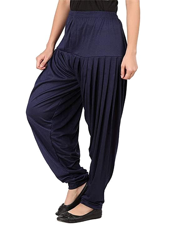 Image of Ultra Soft Rayon Viscose Solid Attractive Pleated Pattern Casual wear Patiala Pants for Womens