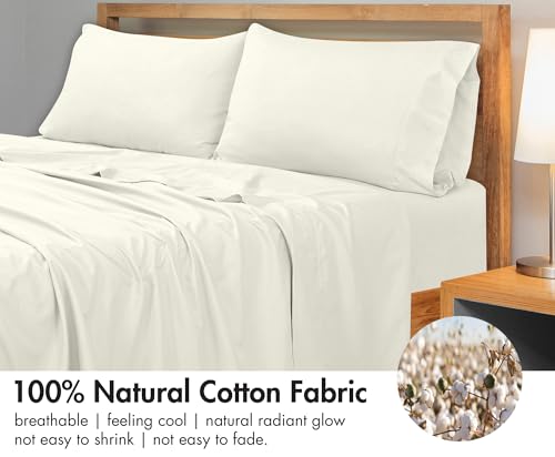 Image of Royale Linens 300 Thread Count 100% Long Staple Combed Cotton - Super Soft -Top Sheet - TwinXL Flat Sheet Sold Separately - Breathable, Cool & Crisp Percale Flat Sheet Only (Twin XL, Ivory)
