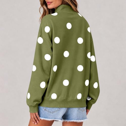 Womens Mock Neck Sweatshirt Polka Dot Loose Fit Cotton Long Sleeve Shirts - image 3