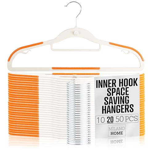 Lightweight White Plastic Hangers 20 Pack with Cascading Hook, Space Saving Thin, Closet Organizer...