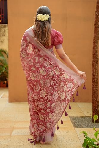 Image of MIRCHI FASHION Saree for Woman Cotton Blend Printed | Traditional Ethnic Sari for Ceremonial Use and Farewell with Blouse Piece