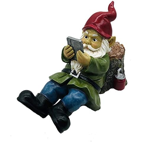 FICITI Garden gnome Reading Phone, Outdoor Garden Gnomes, Lawn Gnome Statue Sculpture Cover