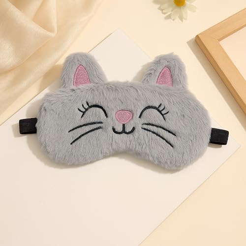 Image of Jenna Eye Mask for Sleeping with Adjustable Strap Super Soft Sleeping Mask Blind Fold for Comfortable Sleep Travelling Sleep Mask (Fur Cat Grey)