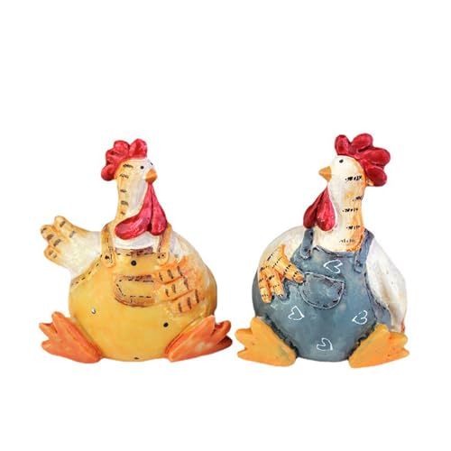 Quekas 2Pc Chicken Statue Figurine Miniature Craft Decor for Garden Home