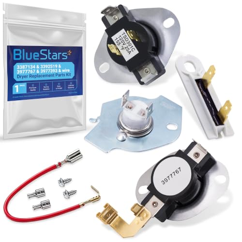 Image of BlueStars 3387134 Cycling Thermostat 3392519 Dryer Thermal Fuse 3977393 Thermal Cut-off Switch 3977767 High-limit and Wire Thermostat Kit - Compatible with Whirlpool Kenmore Maytag Dryers