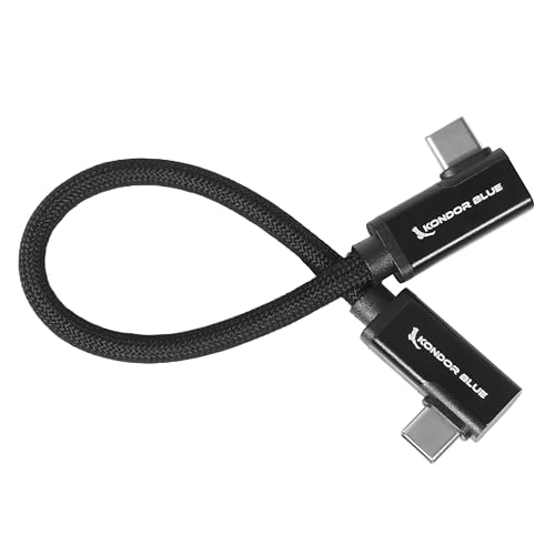 Image of KONDOR BLUE | 8 Inch Dual Right Angle USB-C Cable for SSD Recording & Charging | 8K Data, 100W PD, 20Gbps USB 3.2 for Cameras, Monitors, iPhone 17/16/15, Tablets & More | Black