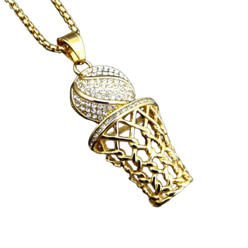 Hip Hop Stainless Steel Iced Out Pave Cubic Zirconia Basketball Basket Pendant With Chains Gold Color Hip Hop Necklace Jewelry Attractive Processing #TOP26