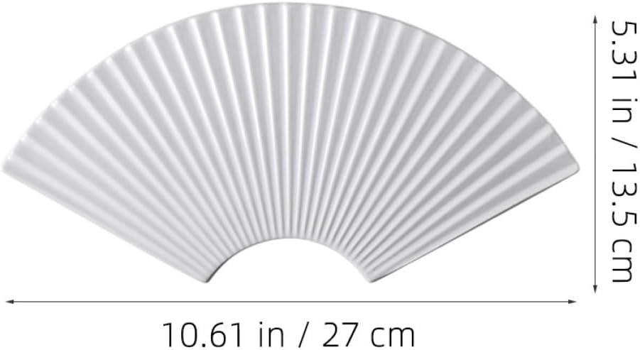 Operitacx Ceramic Sushi Serving Tray 11-inch White Fan-shaped Plate Japanese Style Sashimi Dish Food Server Plate for Home Dining and Breakfast