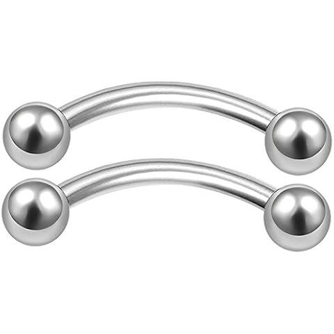2Pcs Surgical Steel 18 gauge 5/16 8mm curved barbell bar Piercing Jewelry Labret Lip Eyebrow Rook Cartilage 3mm Ball M0435 Cover