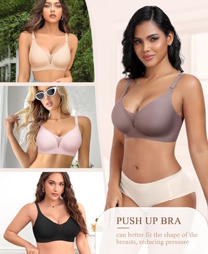 Image of Wireless Bras for Women Lace V Neck No Underwire Push Up Bra Seamless Braslettes Full Coverage Plus Size Everyday Bras S-3XL