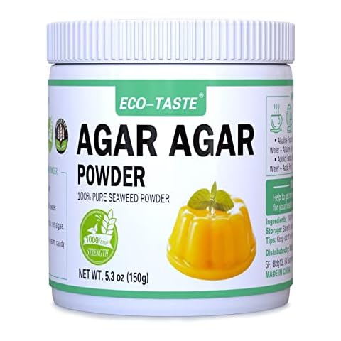 Agar Agar Powder 1000 Strength, 100% Natural Seaweed, Vegan Gelatin Substitute, Gluten-free, Non-GMO, Planted-Based, Unflavored, 5.3 oz (150g) Cover