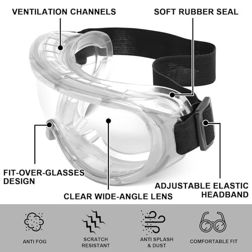 OXG 6 Pack Protective Safety Goggles Anti-Fog, Adjustable Chemical Splash Eye Protection Science Lab Goggles for Women Men (clear) - Thumbnail 3
