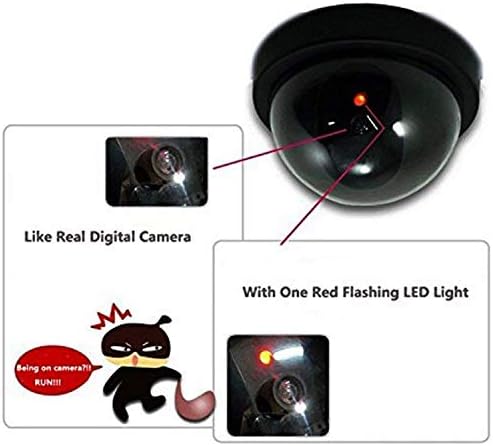 WALI Dummy Fake Security CCTV Dome Camera with Flashing Red LED Light with Security Alert Sticker Decals (SD-4), 4 Packs, Black