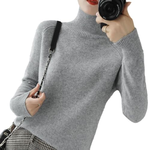 Women's Solid Turtleneck Cashmere Knit Sweater，Wool Fall Winter Casual Long Sleeve Sweaters Crew Neck Pullover