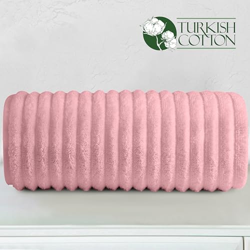 Image of Elegant Comfort 100% Turkish Cotton Corduroy Ribbed Luxury Jumbo Bath Towel Ultra Soft - 35 x 70 Inch - Luxury Spa Premium Hotel Quality Highly Absorbent and Quick Dry Large Bath Towel, Dusty Rose
