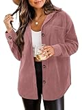 ZOLUCKY Womens Shacket Jacket Long Sleeve Button Down Shirts Casual Cream Shacket Oversized Corduroy Tops, Honeypink Medium