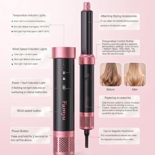 7-in-1 Air Styler & Hair Dryer,Blow Dryer Brush with Auto Wrap Curls & Fast Drying,Thermal Round Brush for Smooth Blowouts -Includes Travel Case,Hair Clips&6 Attachments (Black.) - 1