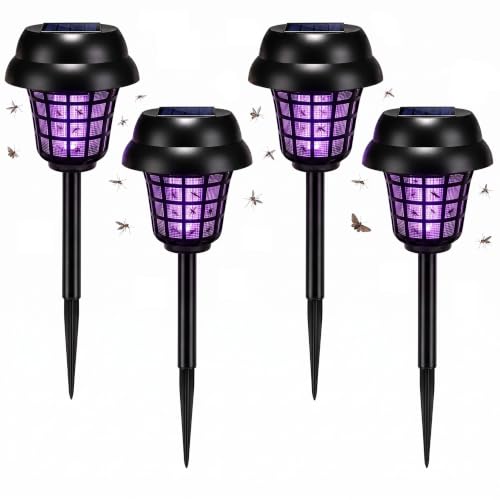 2026 Upgraded Solar Bug Zapper Outdoor Waterproof,4 Pack Mosquito Repellent Outdoor Patio Mosquito Trap & Killer for Moths,Gnats,Flies, Small Flying Insect,Solar Powered Fly Zapper for Backyard,Garden