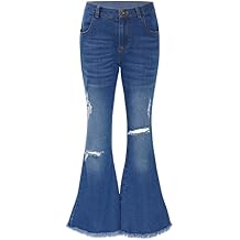 FEESHOW Little Girls Mid Waist Denim Jeans Bell Bottoms Toddler Kids Ruffle Flare Pants Leggings Trousers