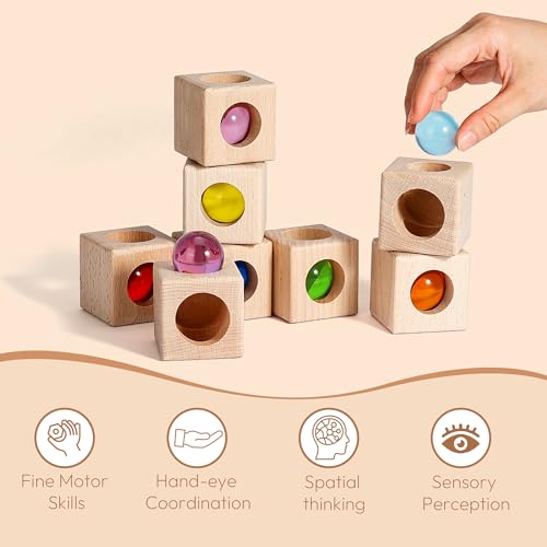 Woodtoe Montessori Stacking Toy for 3 4 5 6 Year Old, Rainbow Building Blocks for Toddlers, Acrylic Gem Ball Stacking Blocks & Wooden Blocks, Educational STEM Creative Sensory Toys for Boy Girl 3-6 - Image 8