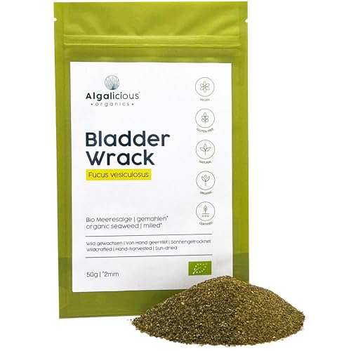 Bio Fucus Vesiculosus Flocons 2mm | 50g Algues Irlandaises Sauvages | Récoltées à la Main | Coupe Faim Naturel | ALGALICIOUS fucus bienfaits