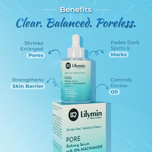 Image of Pore Refining Serum -10% Niacinamide With Rose & Water Lily Extract 30ML Clean - Natural & Organic, For Men & Women | Minimizes Pores, Evens Skin Tone, Oil Control, Brightens & Softens Skin