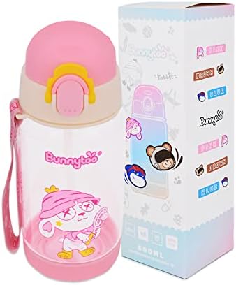 Bunnytoo 2-in-1 Water Bottle for Kids, Leak-Proof 16oz with Straw and Chug Lids, Tritan, BPA-Free, Wide-Mouth, Perfect for School, Sports, and Outdoors - Fun Designs for Boys and Girls (Pink)