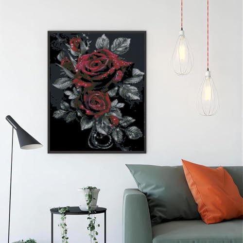 Image of Flowers Stamped Cross Stitch Kits Flowers Cross Stitch Patterns,Dimensions Cross Stitch Kits Embroidery Kit Arts and Crafts for Beginners 15.7x11.8 inch