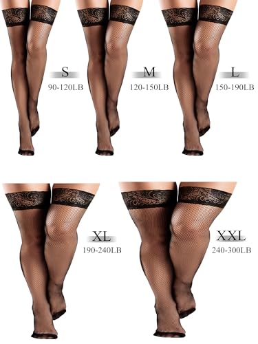 Bencailor 4 Pairs Fishnet Thigh High Stocking for Women Silicone Lace Top Sheer Over Knee Stockings3