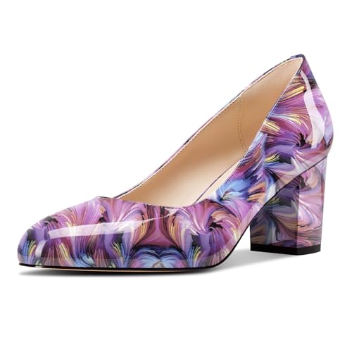 Castamere Women's Pumps Mid Chunky Block Heel Close Round Toe Classic Pumps Slip-on Comfortable Dress Casual Shoes 2.6 Inches Heels Purple Vortex 8.5 M US by Castamere - Used condition - US$38.60