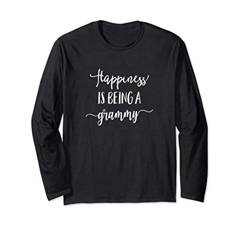 Happiness Being Grammy Cute Hand Lettered Family Photo Manche Longue
