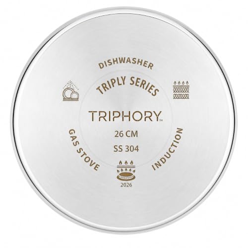 Image of Triply Stainless Steel Langdi Tope - 26 cm / 3.5 litres | Multipurpose Stainless Steel Extra Shallow Tope | Induction Friendly for Every Day Use