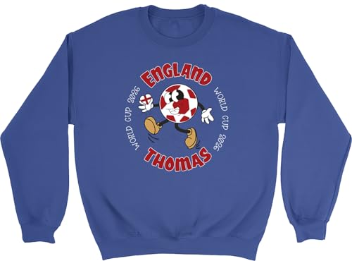Image of Shopagift Personalised England World Cup Heart Football Fan Kids Sweatshirt Jumper Boys Girls Blue