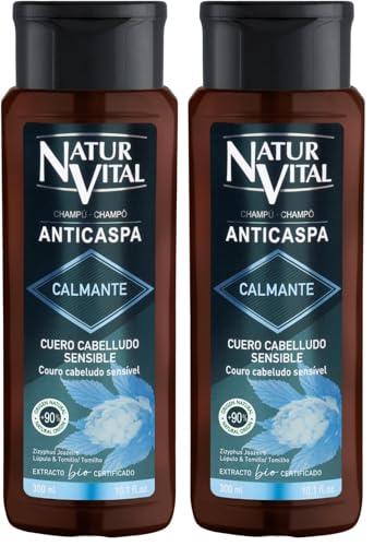 NaturVital - Champú Anticaspa Calmante, Sin Parabenos ni Colorantes ni Siliconas, Ideal para Cabellos Normales y Cuero Cabelludo Sensible, 300 ml (Paquete de 2)