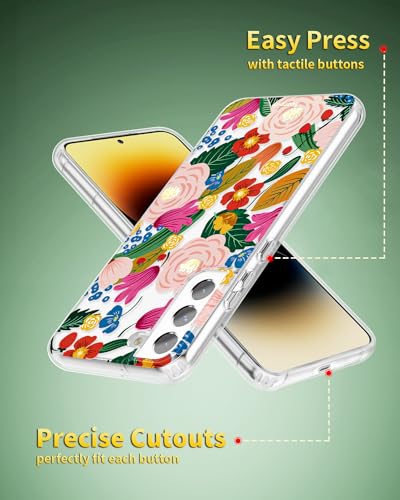 Coque protection Galaxy S22 Plus transparente fleurie avec bord doré
