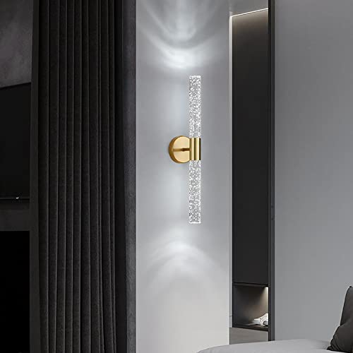 Applique Murale Salle de Bain,Lamp Murale Moderne en Cristal,Applique Murale Interieur LED con bulle de verre,Lampe Murale de 51cm Longueur pour Salon, Chambre, Couloir (Size:lumière blanche,Color:Or) Cover